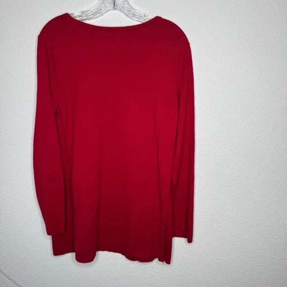 J Jill Red Long Sleeve Crew Neck Sweater Knit Top Women's Size M - Picture 2 of 7